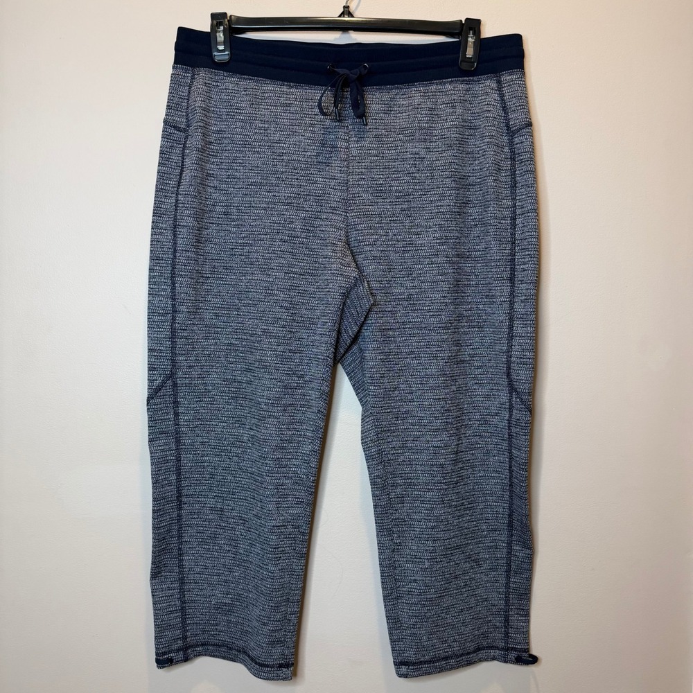 Talbots Navy Blue Gray Cropped Capri Jogger Sweatpants Womens Large Activewear